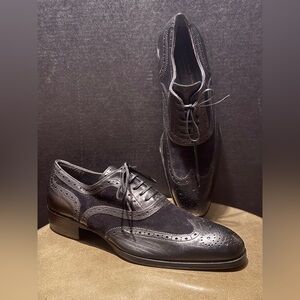 To Boot Adam Derrick Vero Cuoio Black Leather and Suede Wingtip Brogue Oxfords